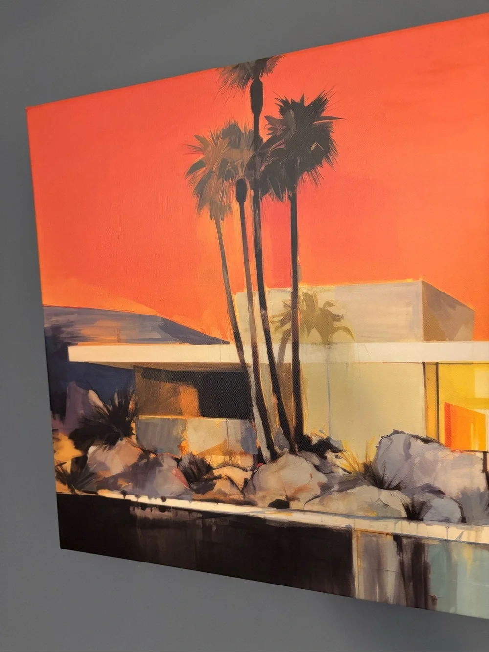 Palm Springs Sunset at Mid-Century Modern Home with Pool - Wall Art Canvas
